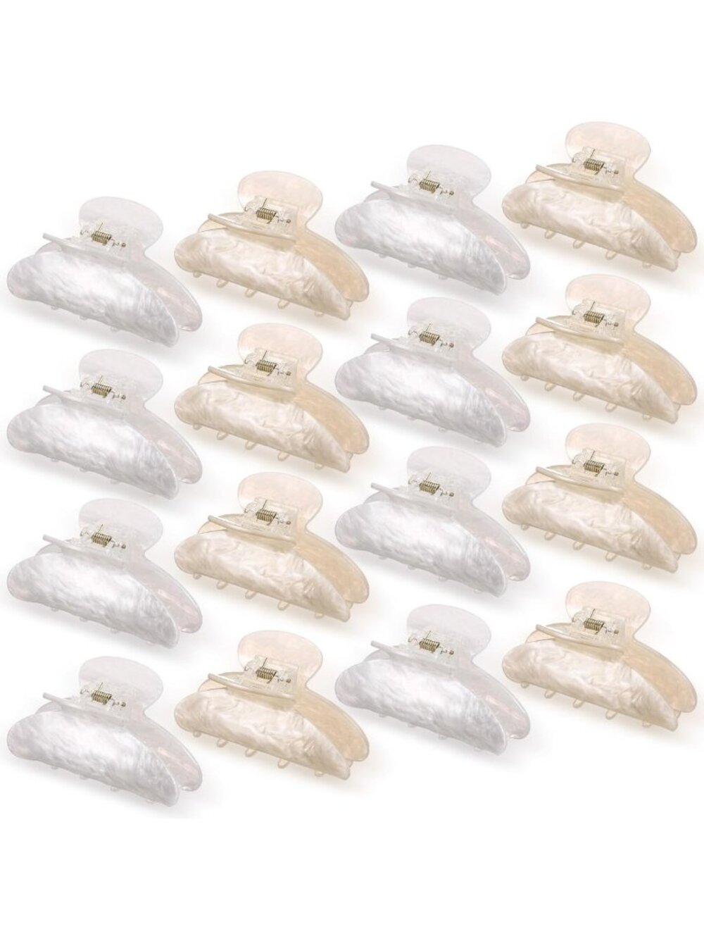 16 Pcs Large Hair Claw Clips Set for Women - 3.15 Inch, White & Beige Colors